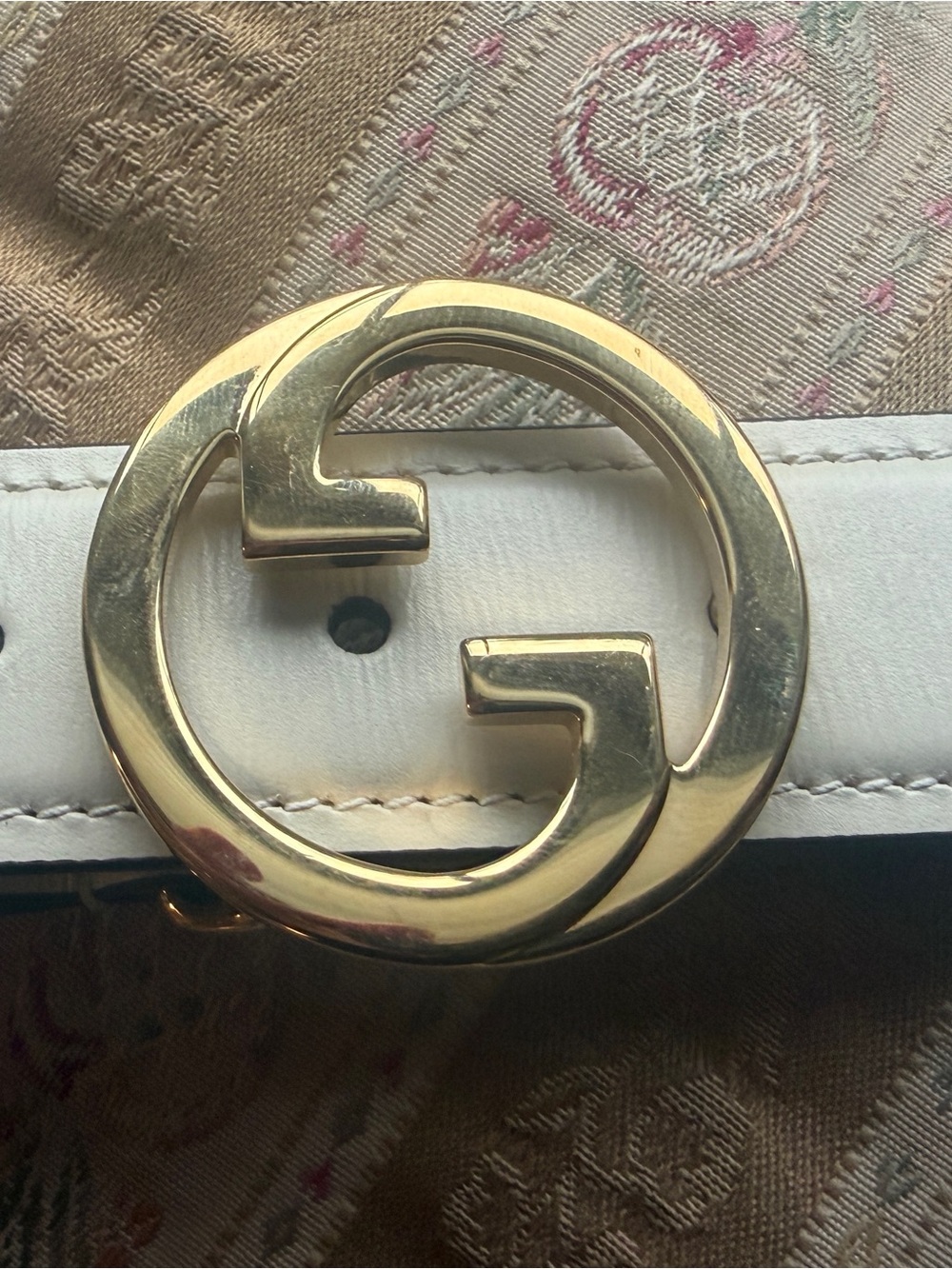 $625 Gucci NWT White Leather Belt with Gold Double G Buckle waist 30